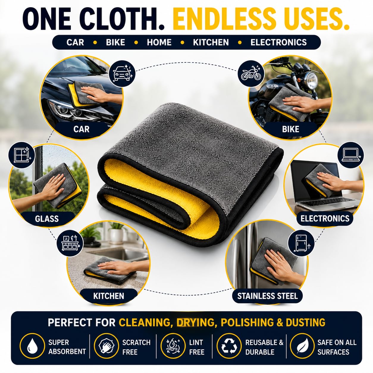 4-Piece Reusable Microfiber Cleaning Cloths(Pack of 4)